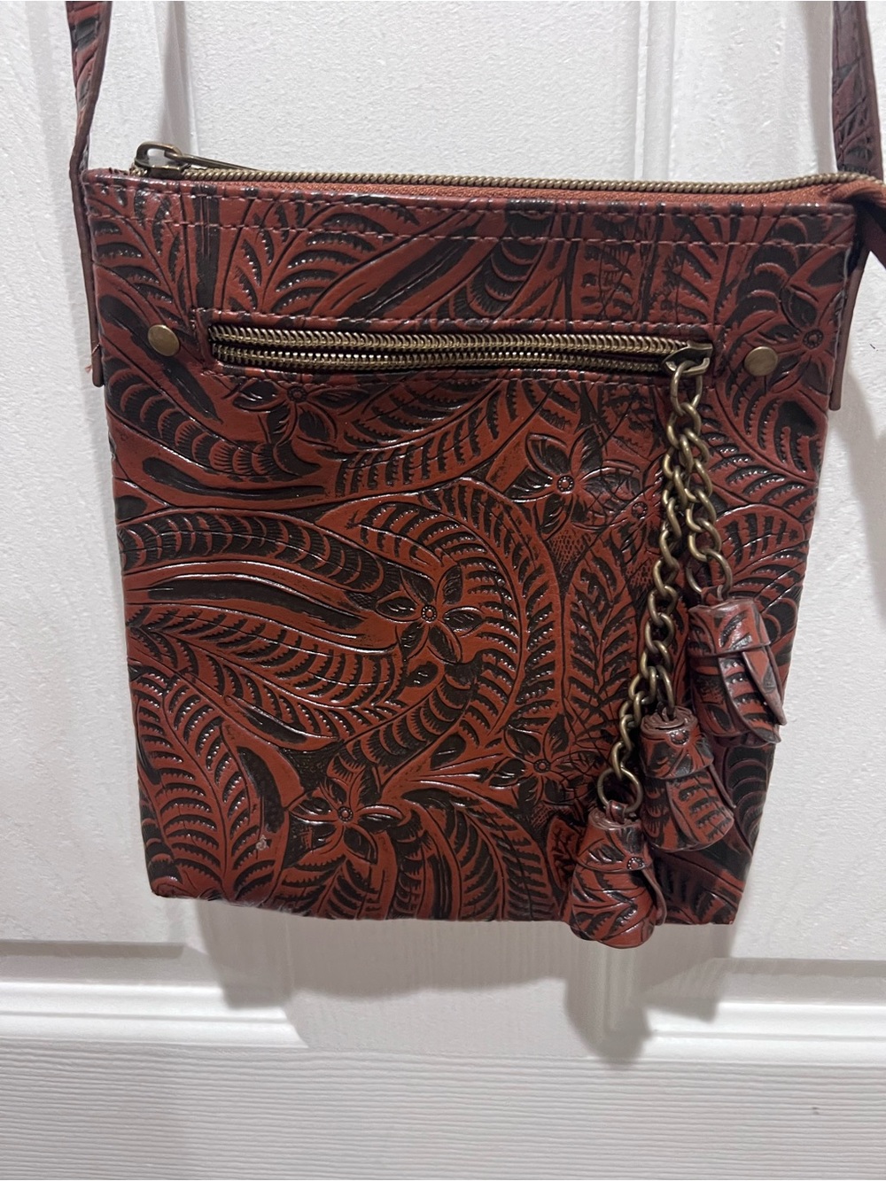 Maurices‎ Hand-Tooled Floral Crossbody Bag in Brown